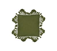 Yard Anko Slub Cotton Macrame Tassel Trimmed Cushion in Khaki | Size: 45 cm x 45 cm Yard Khaki 45 cm x 45 cm