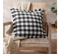 furn. Yard Barton Check Fringed Polyester Filled Cushion - Oversized Gingham Cotton Reversible Design (Black - 45 x 45cm)