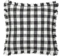 furn. Yard Barton Check Fringed Cushion Cover - Oversized Gingham Cotton Reversible Design (Black - 45 x 45 cm)