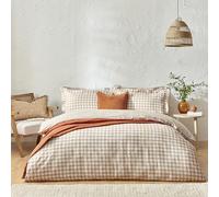 Yard Barton Super King Size Biscuit Check Printed 144 Thread Count Duvet Cover and Pillowcase Set - Brown - Wilko