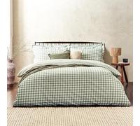 Yard Barton Super King Size Forest Check Printed 144 Thread Count Duvet Cover and Pillowcase Set - Green - Wilko
