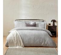 Yard Barton Gingham Check Duvet Cover Set - 100% Cotton Reversible Oxford Pillowcases Soft & Breathable Premium Bedding (Grey - Double)