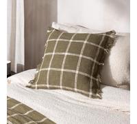 Yard Beni Check Cotton Fringed Feather Rich Filled Cushion