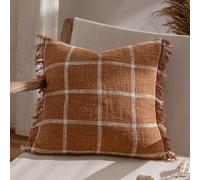 Yard Beni Check Cotton Fringed Feather Rich Filled Cushion