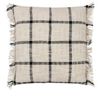 Yard Beni Check Fringed Cushion Cover, 45 x 45 cm (Pack of 1), Natural/Black
