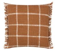 Yard Beni Check Fringed Cushion Cover, 45 x 45 cm (Pack of 1), Ginger/Natural