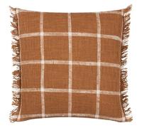 Yard Beni Check Fringed Cushion Cover, 45 x 45 cm (Pack of 1), Ginger/Natural