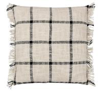 Yard Beni Check Fringed Cushion Cover, 45 x 45 cm (Pack of 1), Natural/Black