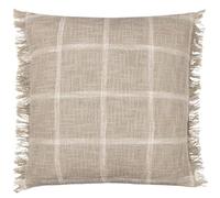 Yard Beni Check Fringed Cushion Cover, 45 x 45 cm (Pack of 1), Stone/Natural