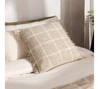 Yard Beni Check Fringed Polyester Filled Cushion, Stone/natural, 45 X 45Cm