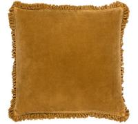 furn. Yard Bertie Washed Cotton Velvet Feather Filled Cushion - Soft Velvet Relaxed Style Decorative Pillow (Saffron - 45x45cm)
