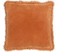 furn. Yard Bertie Washed Cotton Velvet Cushion - Feather Filled Soft Velvet Textural Style (Rust - 45x45cm)