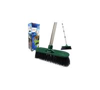 Yard Broom Outdoor Heavy Duty, 10” Synthetic Hard Bristle Brush Head and 4-Sections Stainless Steel Handle, Stiff Sweeping Broom