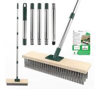Yard Brush Heavy Duty Wire Broom with 60" Long Handle,HEAD11.8",Outdoor Garden Broom Stiff Metal Bristle Brush for Cleaning Weed Moss Algae on Patio, Deck,Garden Swimming Pool