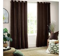 furn. Yard Heavy Chenille Velvet Eyelet Curtains, Brown, 168cm x 229cm