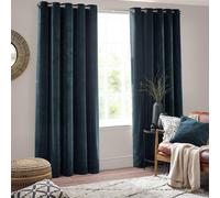 Yard Heavy Chenille Fully Lined Eyelet Curtains Navy 168cm width 137cm drop, Blue