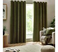 Yard Chenille Fully Lined Eyelet Curtains- Olive - 168x183cm