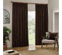 furn. Yard Heavy Chenille Pencil Pleat Curtain Pair - Lined Room Darkening Soft Velvet Curtains (Brown - Width 117 x Drop 183cm)