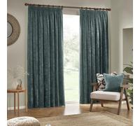 furn. Yard Heavy Chenille Pencil Pleat Curtain Pair - Lined Room Darkening Soft Velvet Curtains (Marine - Width 229 x Drop 229cm)