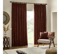 furn. Yard Heavy Chenille Pencil Pleat Curtain Pair - Lined Room Darkening Soft Velvet Curtains (Nutmeg - Width 168 x Drop 183cm)