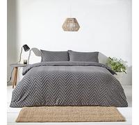 Furn Duvet Cover Set The Linen Yard Chevron Tuft 100% Cotton Single Charcoal