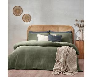 Yard Chunky Waffle 100% Cotton Duvet Cover Set, Single, Green