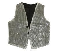 Yard Coat Loose Comfortable Solid Color Sequin Waistcoat (Silver, XXXXL)