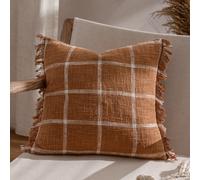 Yard Beni Check Fringed Polyester Filled Cushion