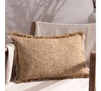 Yard Furn Doze Woven Cushion - Two-Tone Woven Reversible Design Fringed Trim Hidden Zip Polyester Filled (Biscuit - 40 x 60 cm)