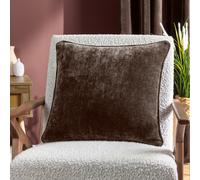 Yard Heavy Chenille Polyester Filled Cushion - Piped Soft Velvet Textured Earthy Tones (Brown - 50x50cm)
