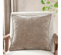 Yard Heavy Chenille Polyester Filled Cushion - Piped Soft Velvet Textured Earthy Tones (Greige - 50x50cm)