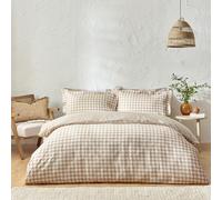 Yard Barton Double Biscuit Check Printed 144 Thread Count Duvet Cover and Pillowcase Set - Brown - Wilko