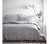 furn. Yard Hebden 100% Cotton Stripe Duvet Cover Set - Reversible Striped Bedding (Mineral Blue, Double)