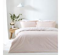 furn. Yard Hebden Mélange Stripe Cotton Duvet Set - Ultra Soft Reversible Striped Bedding (Blush - Double)