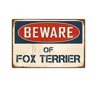 Yard Fence Garage Decorative Sign Beware Of Fox Terrier Funny Metal Warning Signs Tin Sign 8X12 Inches