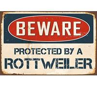 Yard Fence Garage Decorative Sign Beware Protected by A Rottweiler Funny Metal Warning Signs Tin sign 8x12 inches