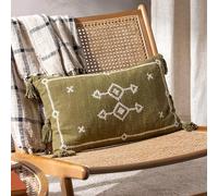 Yard Folis Embroidered Cotton Tasselled Feather Rich Filled Cushion