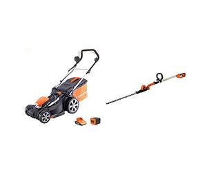 Yard Force 40V 34cm Cordless Lawnmower LM G34A - GR 40 range & 20V Cordless Pole Hedge Trimmer - extendable, with Adjustable Head, 41cm Cutting Length, Lithium-ion battery & charger LH C41A