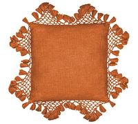 Yard furn Anko Polyester Filled Cushion - Textured Cotton with Macramé Tassel Trim (Pecan - Square)