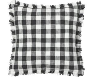 Yard furn Barton Check Fringed Polyester Filled Cushion - Oversized Gingham Cotton Reversible Design (Black - 45 x 45cm)