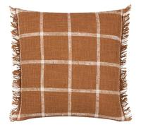 Yard furn Beni Feather Filled Cushion - Woven Check Cotton with Double Fringed Trim (Ginger/Natural - 45cm x 45cm)