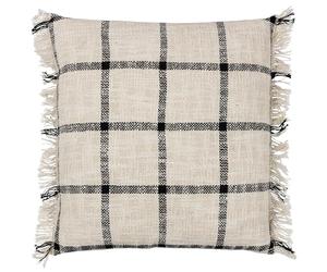Yard furn Beni Feather Filled Cushion - Woven Check Cotton with Double Fringed Trim (Natural/Black - 45cm x 45cm)