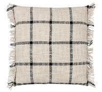Yard furn Beni Polyester Filled Cushion - Woven Check Cotton with Double Fringed Trim (Natural/Black - 45cm x 45cm)