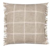 Yard furn Beni Polyester Filled Cushion - Woven Check Cotton with Double Fringed Trim (Stone/Natural - 45cm x 45cm)