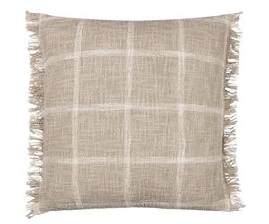 Yard furn Beni Polyester Filled Cushion - Woven Check Cotton with Double Fringed Trim (Stone/Natural - 45cm x 45cm)