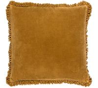 Yard furn Bertie Washed Cotton Velvet Feather Filled Cushion - Soft Velvet Relaxed Style Decorative Pillow (Saffron - 45x45cm)