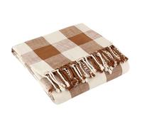 Yard Furn Chesil Check Tasselled Cotton Throw - Classic Check Soft Natural Weave (Pecan - 130x170cm)