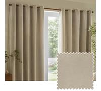 furn. Yard Heavy Chenille Eyelet Curtain Pair - Lined Room Darkening Soft Velvet Curtains (Linen - Width 229 x Drop 137cm)