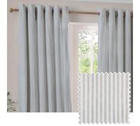 furn. Yard Hebden Blackout Eyelet Curtain Pair - Ultra Soft Cotton Lined Striped Curtains (Mineral Blue - 117x183cm)
