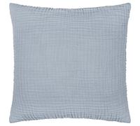 Yard furn Lark Feather Filled Cushion - Soft Minimalistic Textured Muslin Cotton Decorative Pillow (Mineral Blue - 45x45cm)